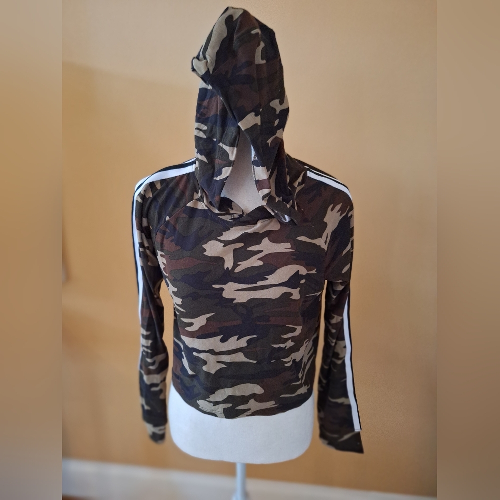 NEW!Hot Kiss Camouflage Hooded Long Sleeve Drawstring Waist Sweatshirt